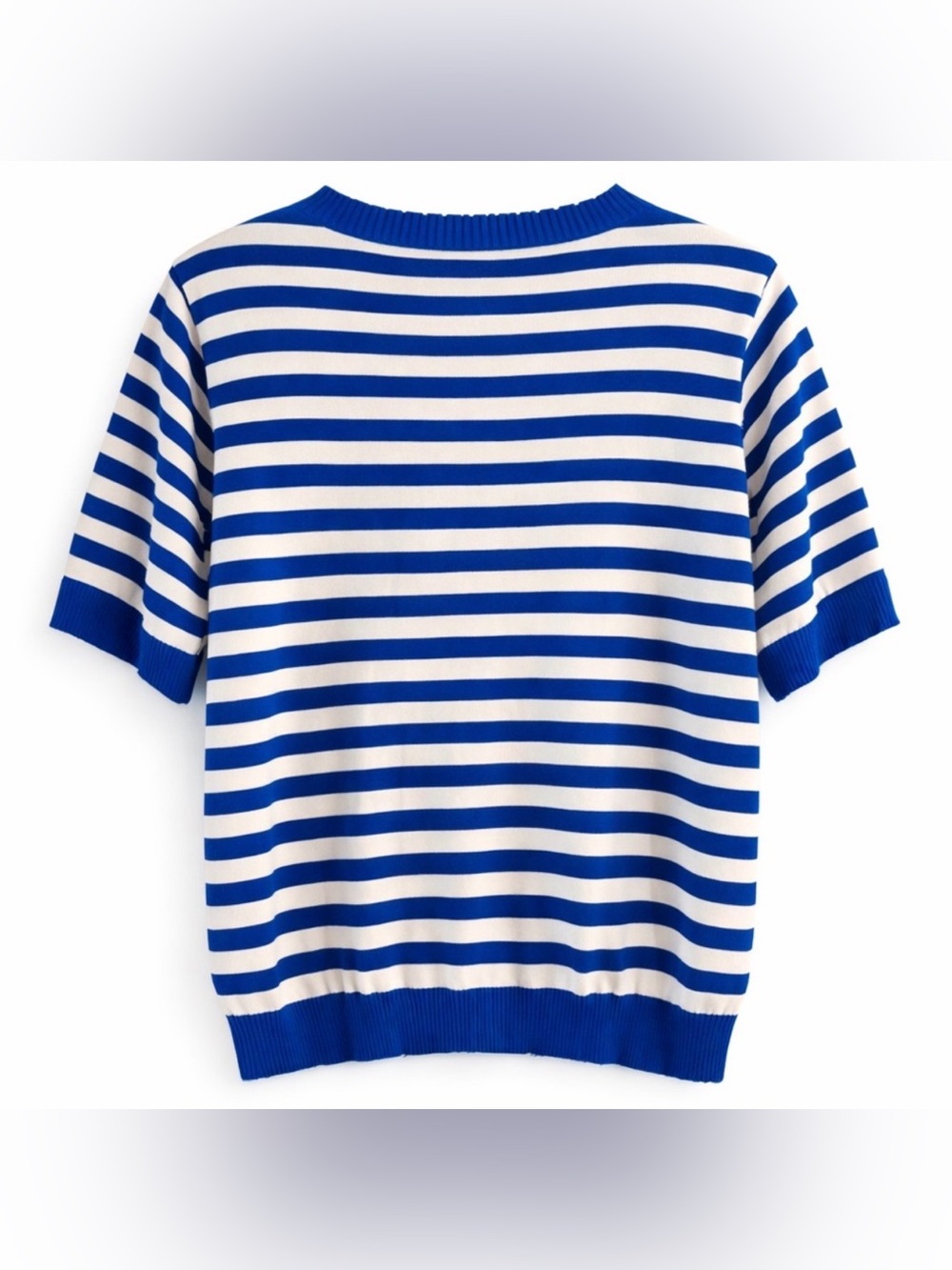 Minnie Rose Frayed Hem Striped Knit Tee Cotton Cashmere Blue White Large NWT - Picture 3 of 10